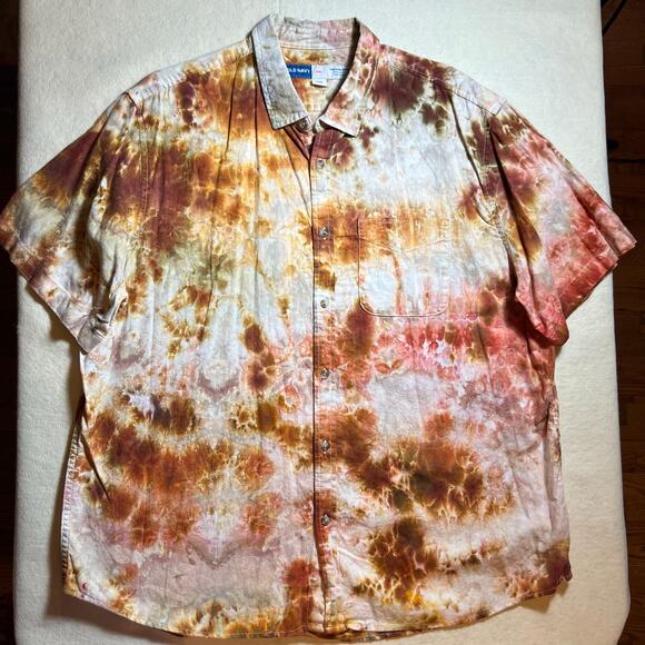 Men’s 2XL Regular Fit Short Sleeve Button Down Shirt Tie Dye Old Navy Festival - Picture 13 of 14